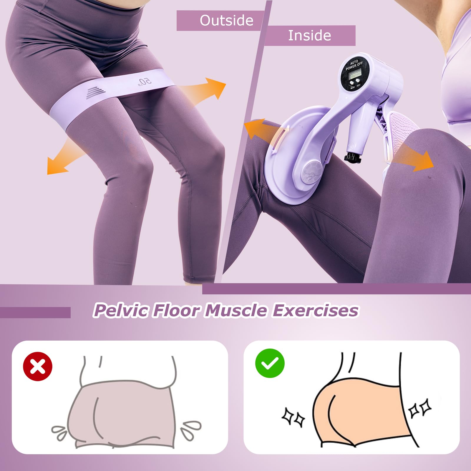 Smart Thigh Trainer with LED Display – 12-80lb Adjustable Resistance, 360° Rotation Kegel Exercise Equipment for Women (Purple) | Other Colors Available in Store