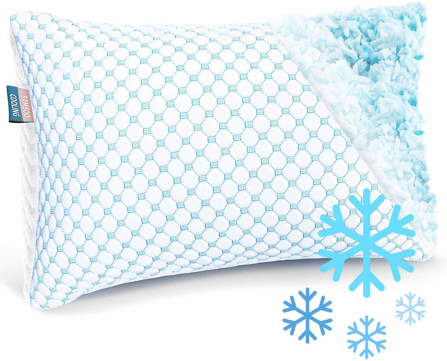 Standard Size Cooling Pillow with Shredded Memory Foam & Gel Infusion – Adjustable Loft, Breathable Dual-Sided Cover, 20