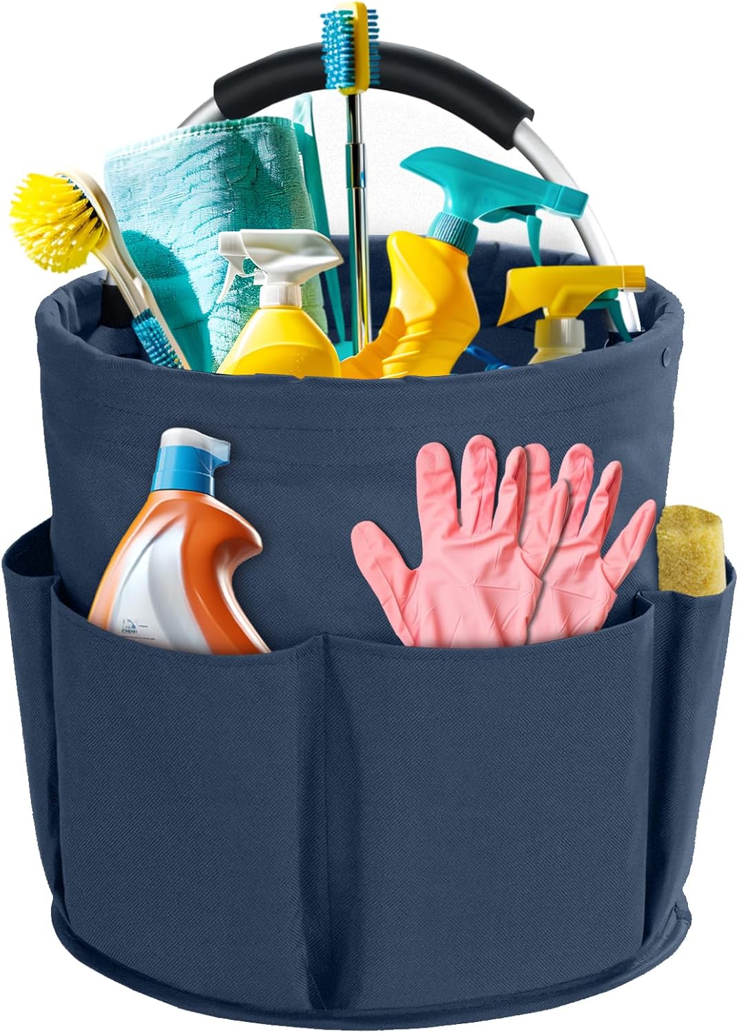 Blue Foldable Cleaning Caddy with 6 Outer Pockets: 17L Collapsible Storage Basket for Household, Bathroom, Picnic & Beach – Durable Oxford Cloth Organizer  | Other colors available in store