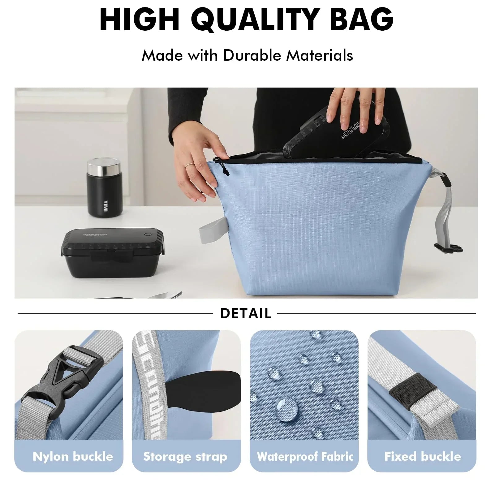 Foldable Lunch Bag – Reusable Insulated Cooler Tote with Waterproof Zipper, Leak-Proof Design, Lightweight & Compact, Ideal for Work, School, Picnic, Travel (Blue)