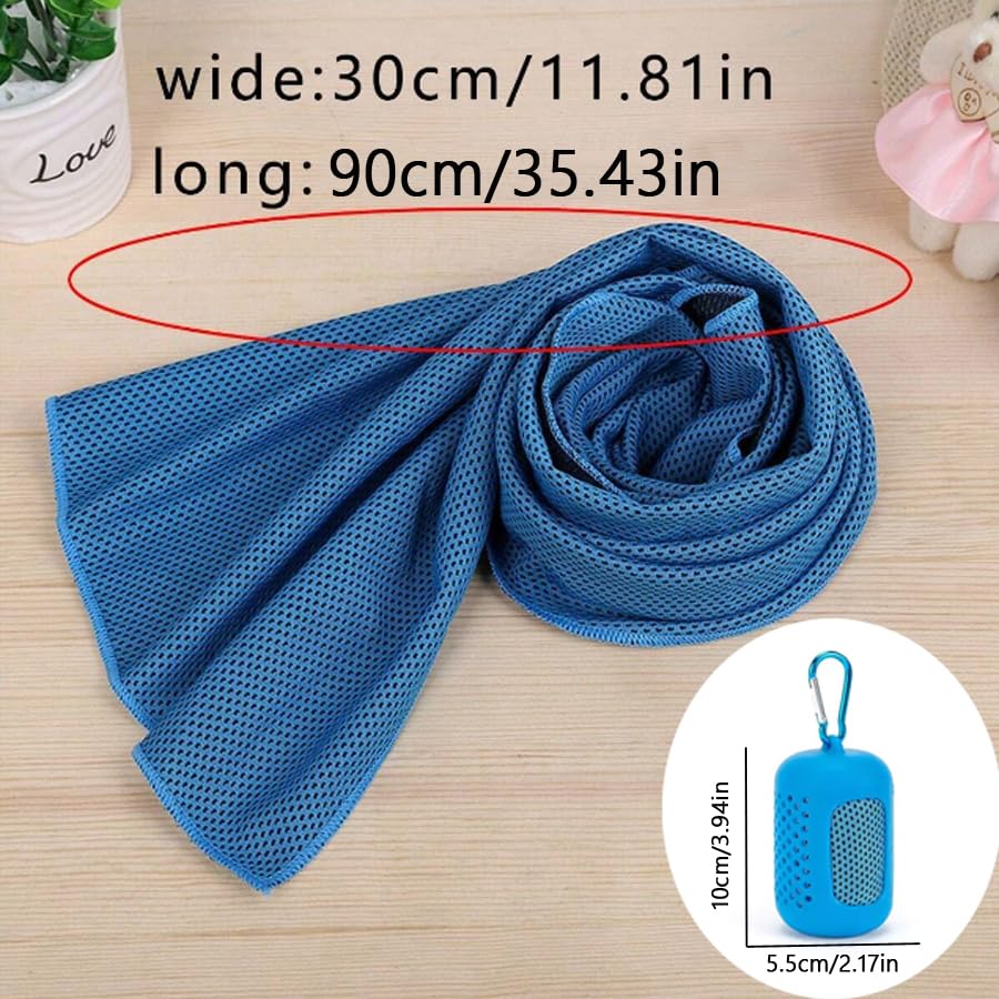 Instant Cooling Towel – Quick-Dry Sport Towel with EVA Storage Case & Carabiner Clip, Ideal for Gym, Outdoor, Travel Swimming(Blue)