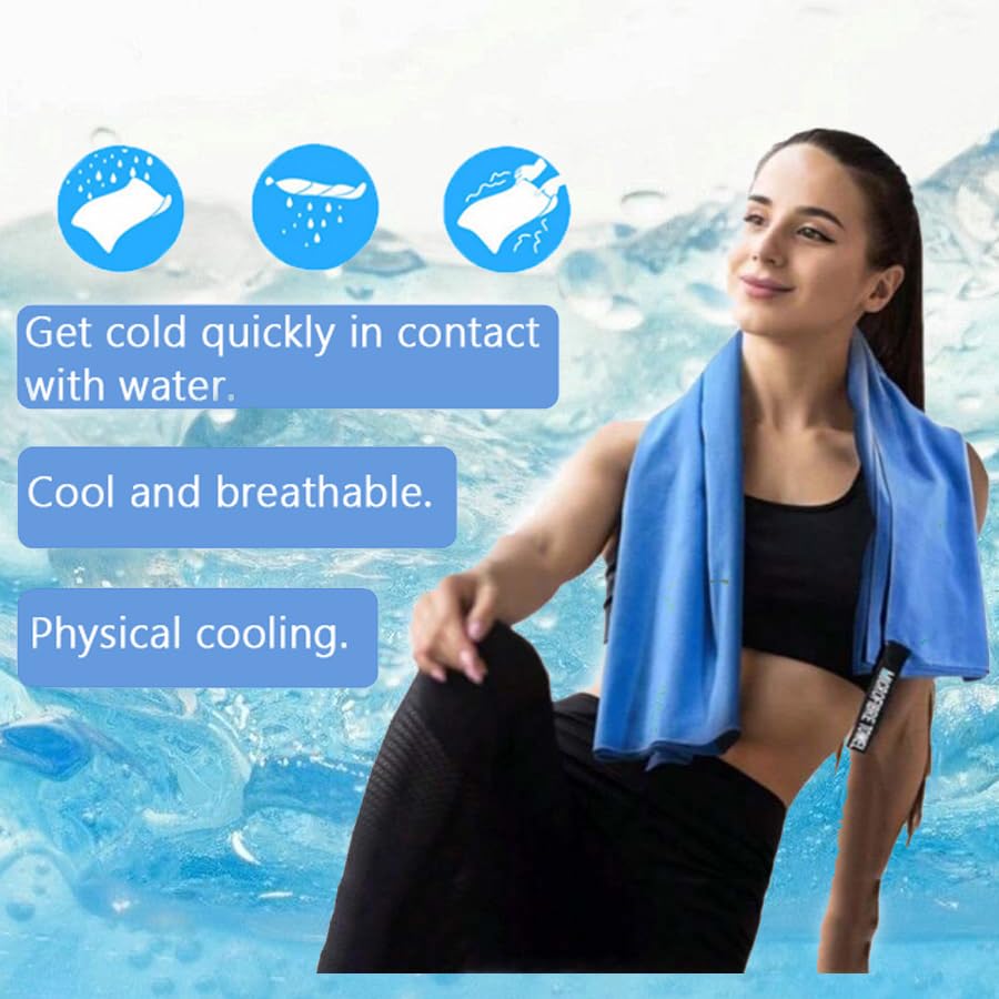 Instant Cooling Towel – Quick-Dry Sport Towel with EVA Storage Case & Carabiner Clip, Ideal for Gym, Outdoor, Travel Swimming(Blue)
