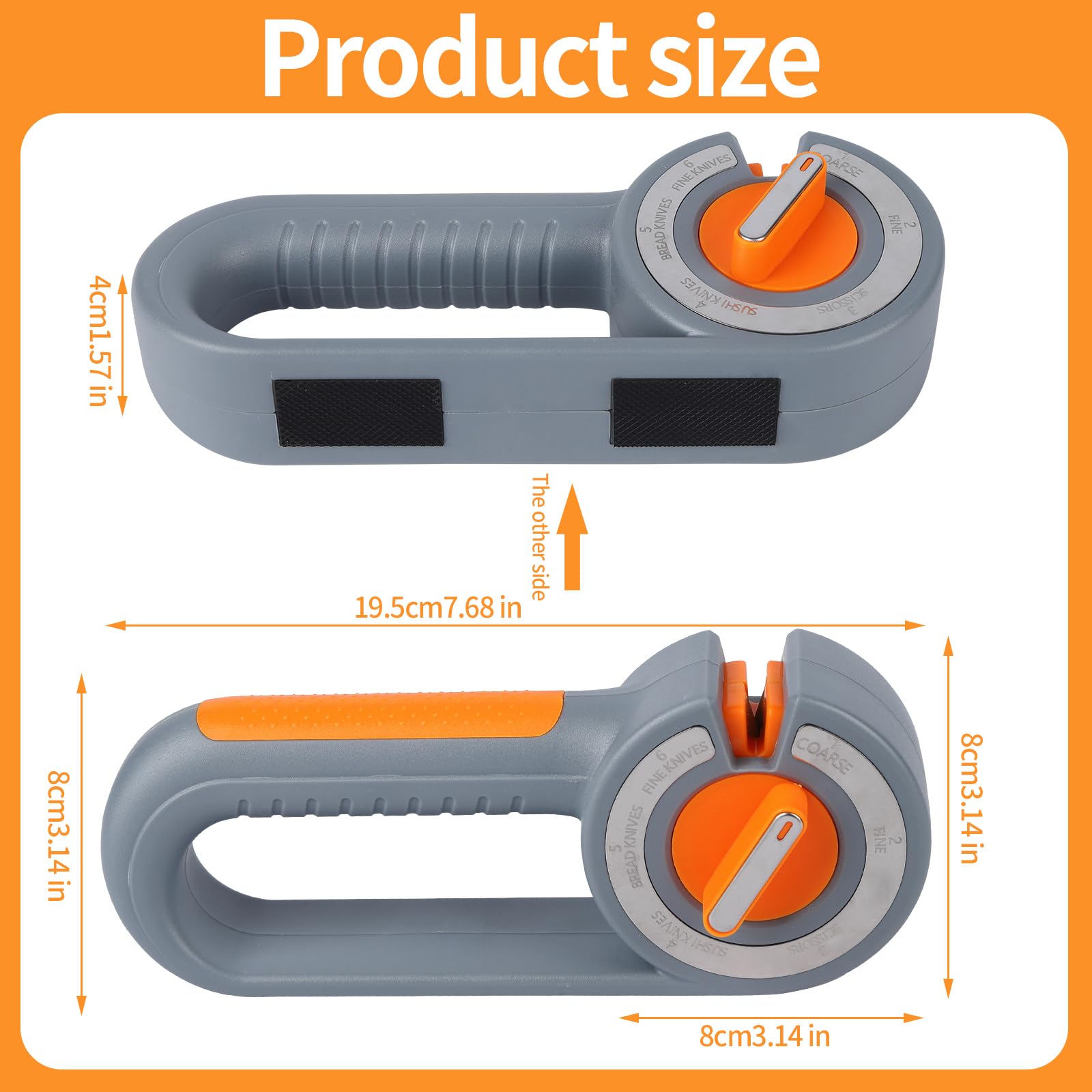 6-in-1 Rotary Knife Sharpener – Adjustable Multi-Function Sharpener for Knives, Scissors, Sushi & Bread Knives, Fast & Easy Sharpening Tool for Home Kitchen Use (Gray)