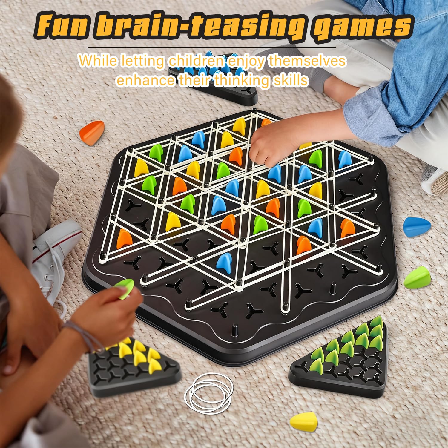 Chain Game – Multiplayer Strategy Board Puzzle for Kids & Adults | Fun Geometric Chess with Rubber Bands, 2–4 Players | Ideal Family Game for Parties, Gifts & Screen-Free Play