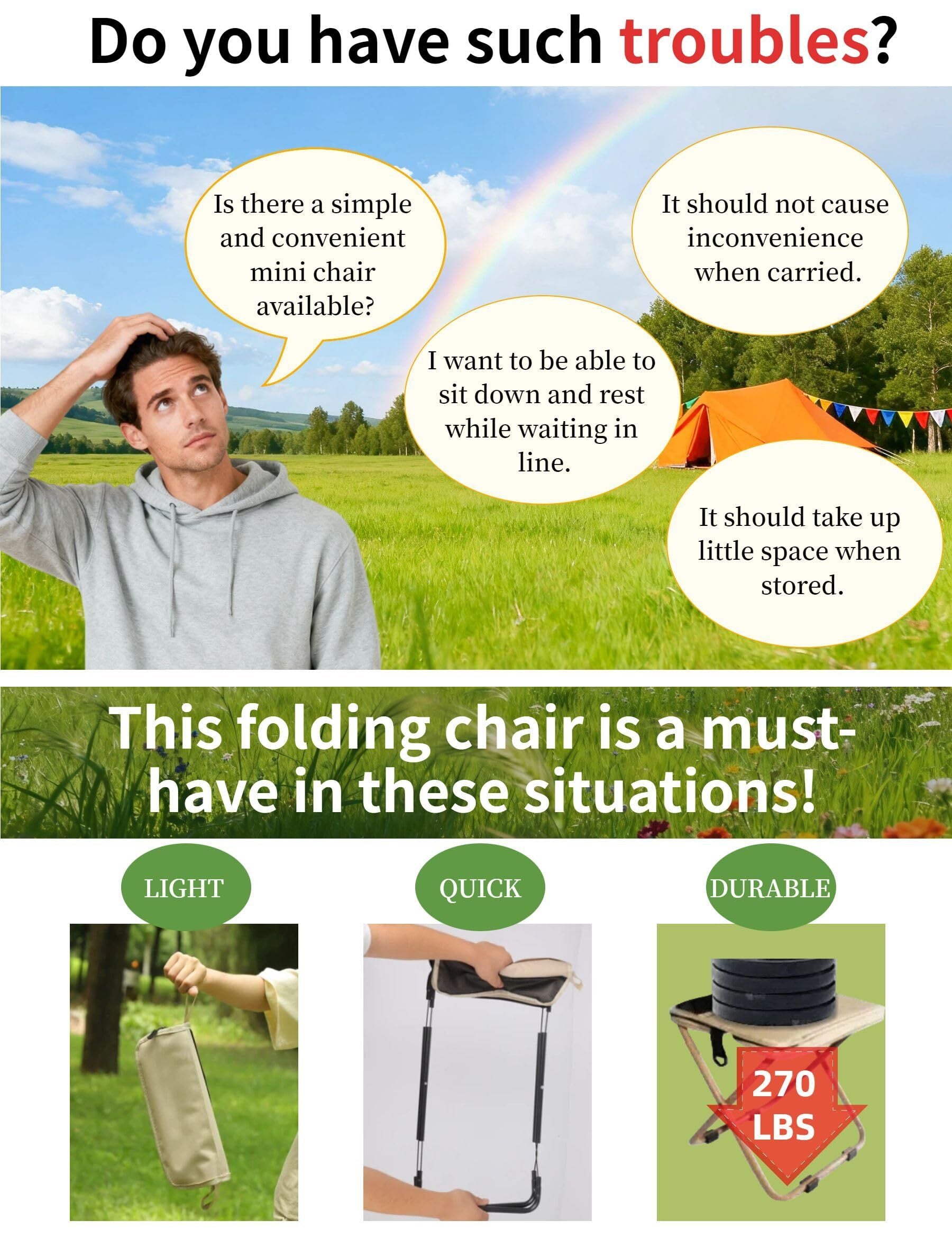 Khaki Portable Folding Chair – Compact Outdoor Stool for Camping, Fishing & Hiking | Lightweight Collapsible Seat with Carry Bag | Durable Steel Frame | Other Colours Available In-Store