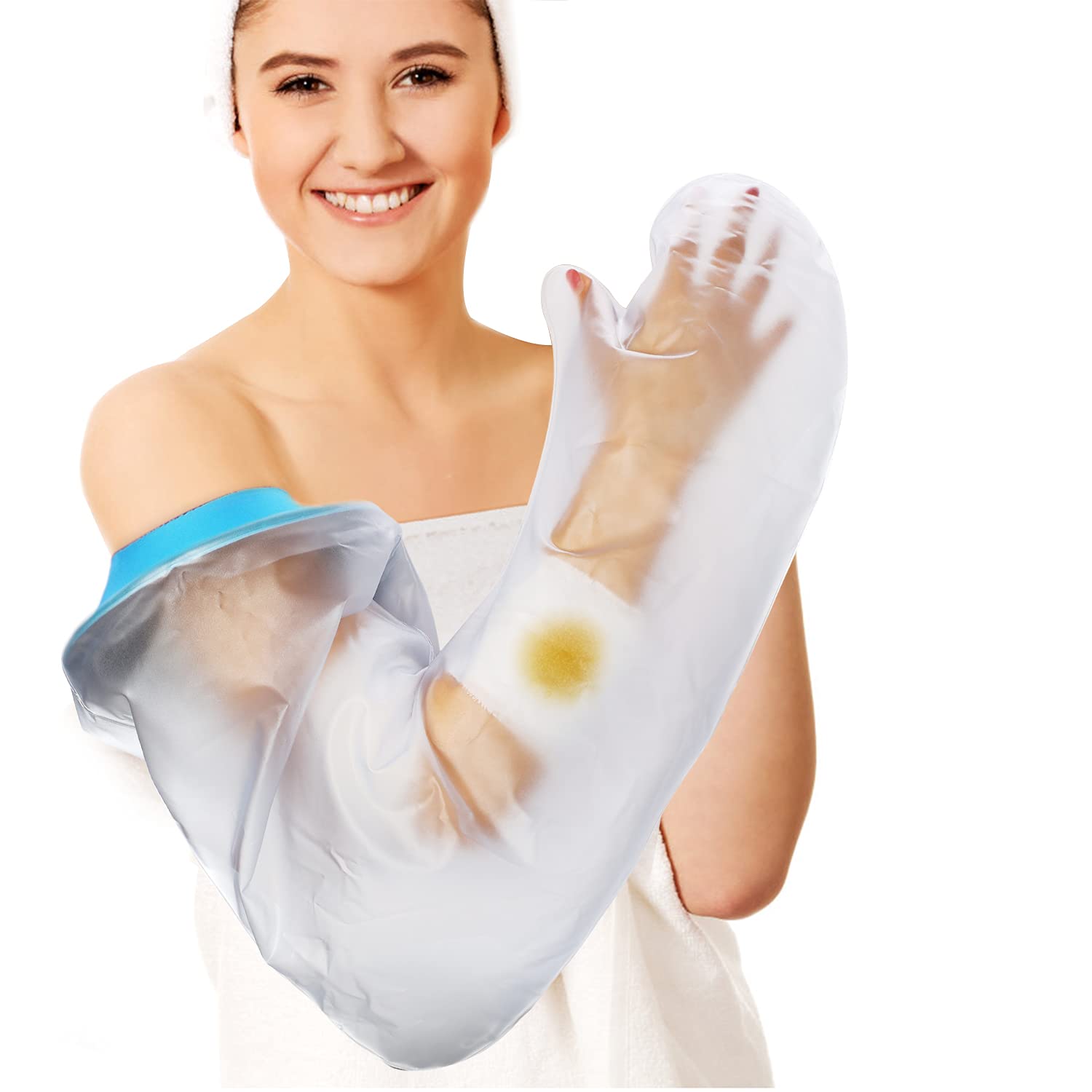 Full Arm Waterproof Shower Sleeve for Adults – Long Cast Protector for Hand, Wrist, Elbow & Forearm During Bathing or Water Activities (Blue)