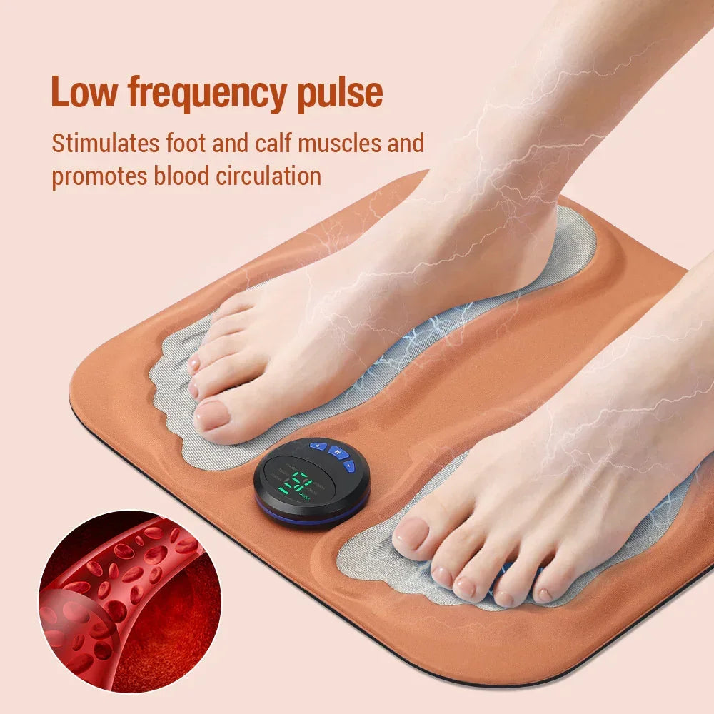 Smart Foot Massage Mat with 6 Modes & 15 Intensity Levels – Rechargeable Pulse Therapy Pad for Relaxation at Home, Office, or Travel (Orange)