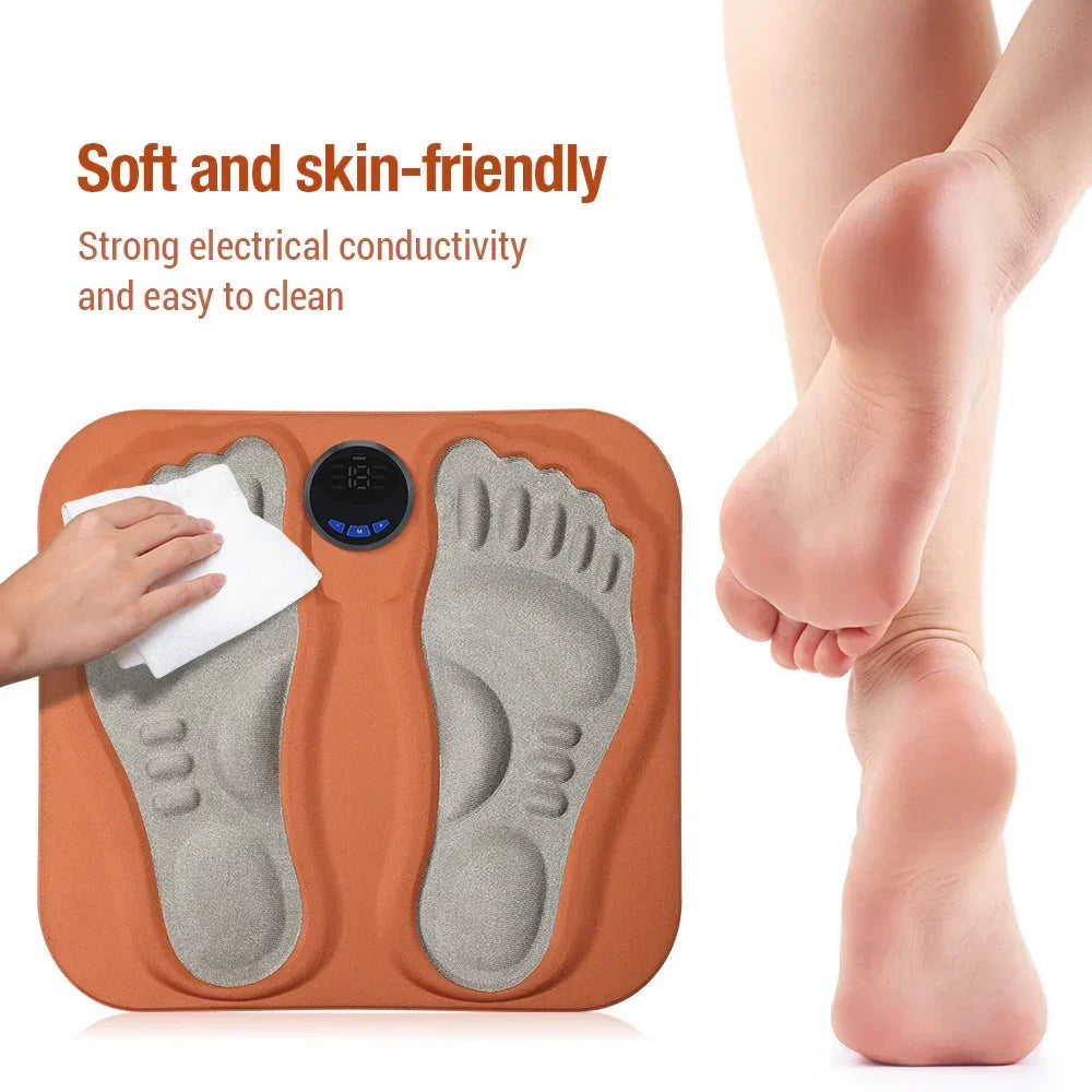 Smart Foot Massage Mat with 6 Modes & 15 Intensity Levels – Rechargeable Pulse Therapy Pad for Relaxation at Home, Office, or Travel (Orange)