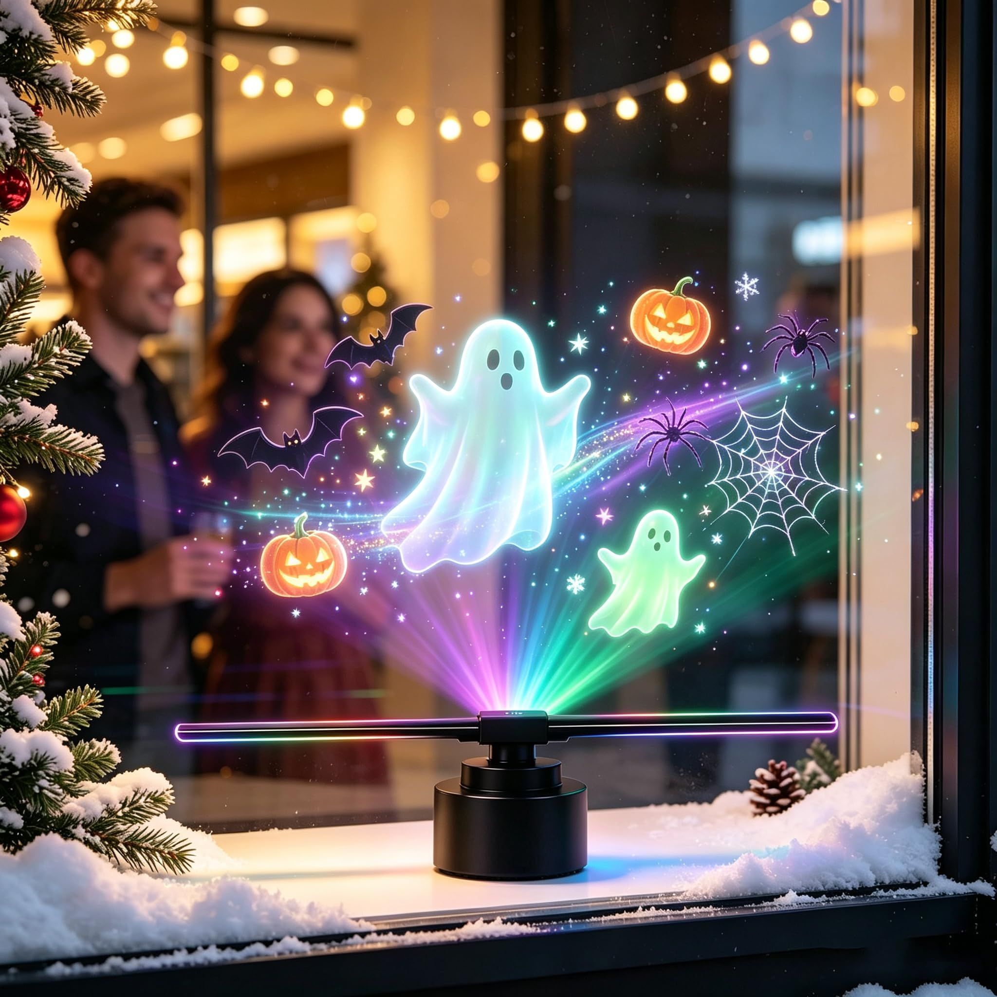3D Hologram Projector, 4/16 Inch Christmas & Halloween HD LED Hologram Projector Holographic Advertising Display with Remote, WiFi and APP, Holographic Video Advertising for Home(black)
