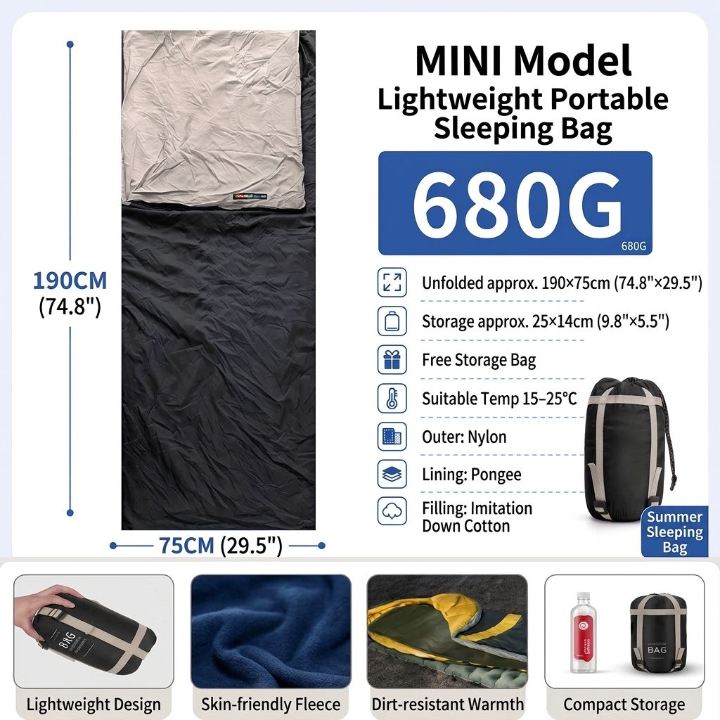 Ultralight 1.5lbs Sleeping Bag 50-70°F for Warm Weather
Waterproof nylon shell, breathable polyester fill, 2-way zipper for double bag use, machine washable, for teens & adults(Dark blue)