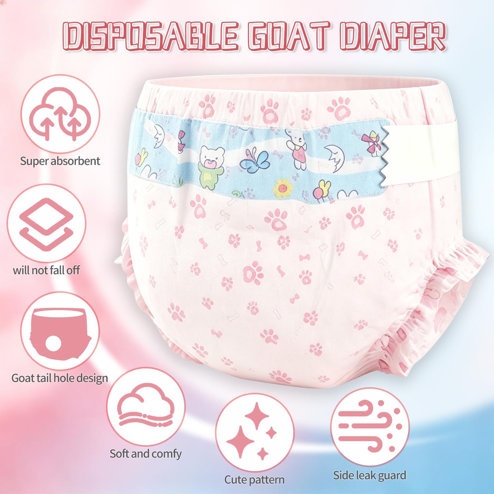 Pet Diapers for Female Dogs, 10-Pack Disposable, Super Absorbent & Leak-Proof, Breathable, Cute Patterns, Long-Lasting Dryness for Indoor Use – Also for Goats, XXS (Pink)