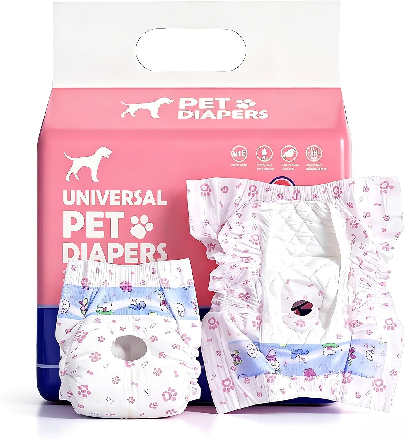 Pet Diapers for Female Dogs, 10-Pack Disposable, Super Absorbent & Leak-Proof, Breathable, Cute Patterns, Long-Lasting Dryness for Indoor Use – Also for Goats, L (Pink)