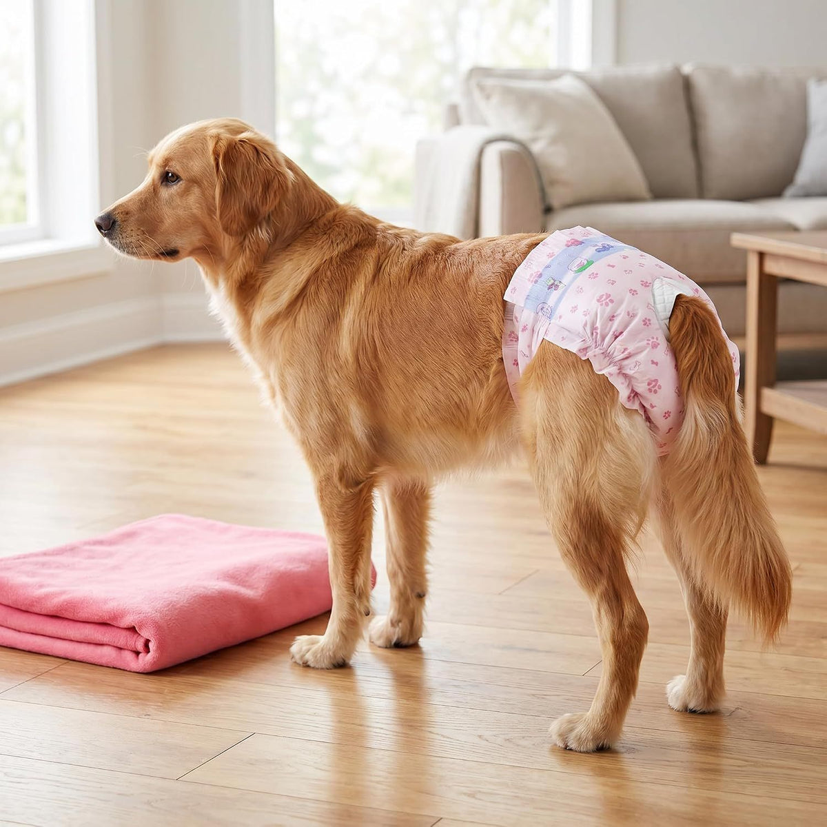 Pet Diapers for Female Dogs, 10-Pack Disposable, Super Absorbent & Leak-Proof, Breathable, Cute Patterns, Long-Lasting Dryness for Indoor Use – Also for Goats, XL (Pink)