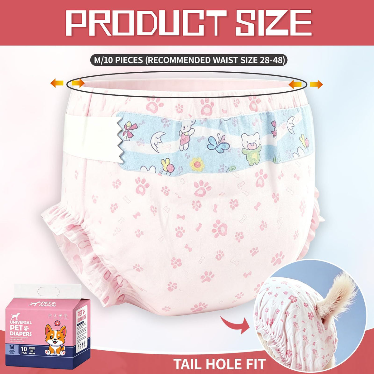 Pet Diapers for Female Dogs, 10-Pack Disposable, Super Absorbent & Leak-Proof, Breathable, Cute Patterns, Long-Lasting Dryness for Indoor Use – Also for Goats, XL (Pink)