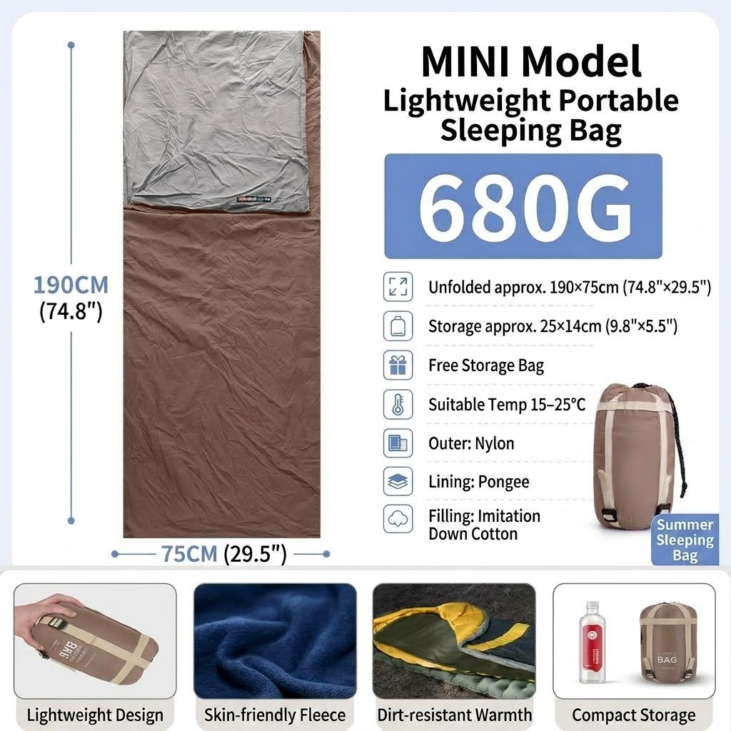 Ultralight 1.5lbs Sleeping Bag 50-70°F for Warm Weather
Waterproof nylon shell, breathable polyester fill, 2-way zipper for double bag use, machine washable, for teens & adults(black)