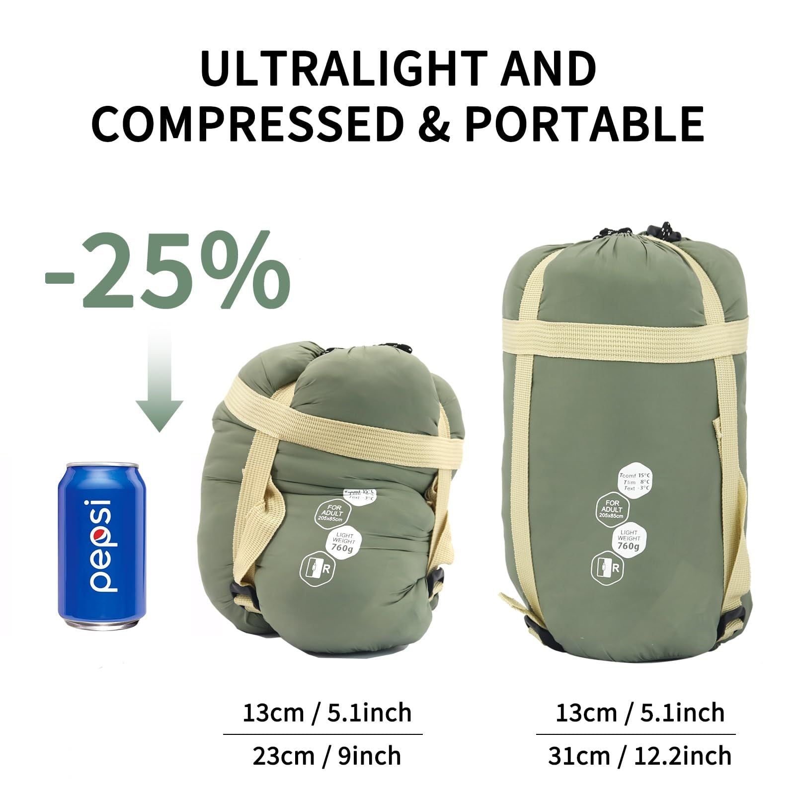 Ultralight 1.5lbs Sleeping Bag 50-70°F for Warm Weather
Waterproof nylon shell, breathable polyester fill, 2-way zipper for double bag use, machine washable, for teens & adults(Purple)