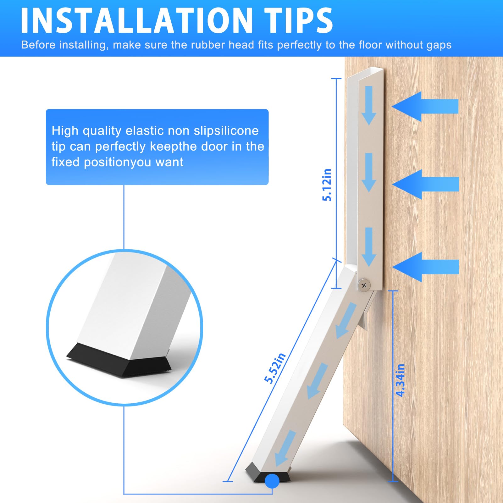 Foot-Operated Door Stopper with Magnetic Hold – Adjustable, Non-Slip Rubber Tip, Easy Install via Adhesive or Screws, Fits All Floor Types (White)
