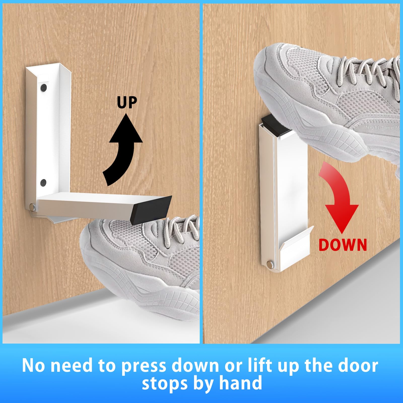 Foot-Operated Door Stopper with Magnetic Hold – Adjustable, Non-Slip Rubber Tip, Easy Install via Adhesive or Screws, Fits All Floor Types (White)