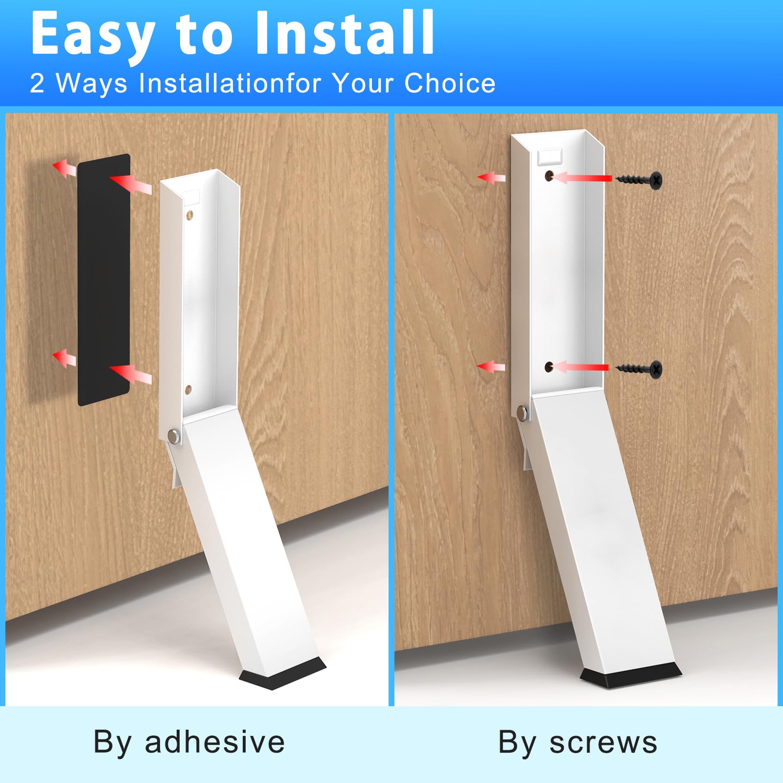 Foot-Operated Door Stopper with Magnetic Hold – Adjustable, Non-Slip Rubber Tip, Easy Install via Adhesive or Screws, Fits All Floor Types (White)