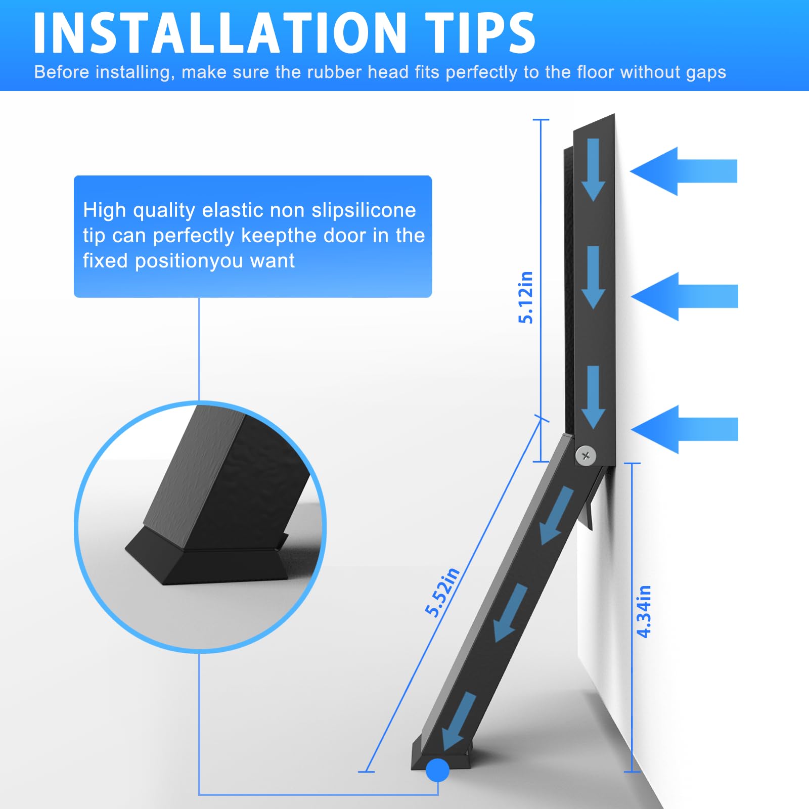 Foot-Operated Door Stopper with Magnetic Hold – Adjustable, Non-Slip Rubber Tip, Easy Install via Adhesive or Screws, Fits All Floor Types (Black)