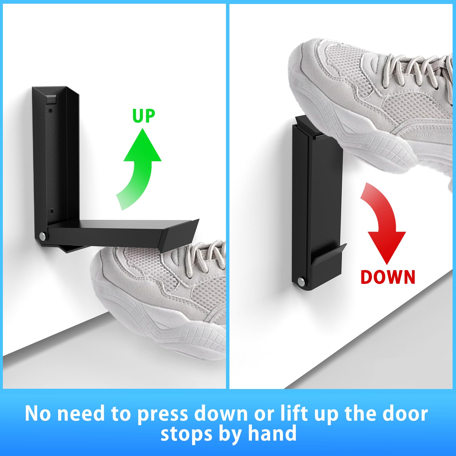 Foot-Operated Door Stopper with Magnetic Hold – Adjustable, Non-Slip Rubber Tip, Easy Install via Adhesive or Screws, Fits All Floor Types (Black)
