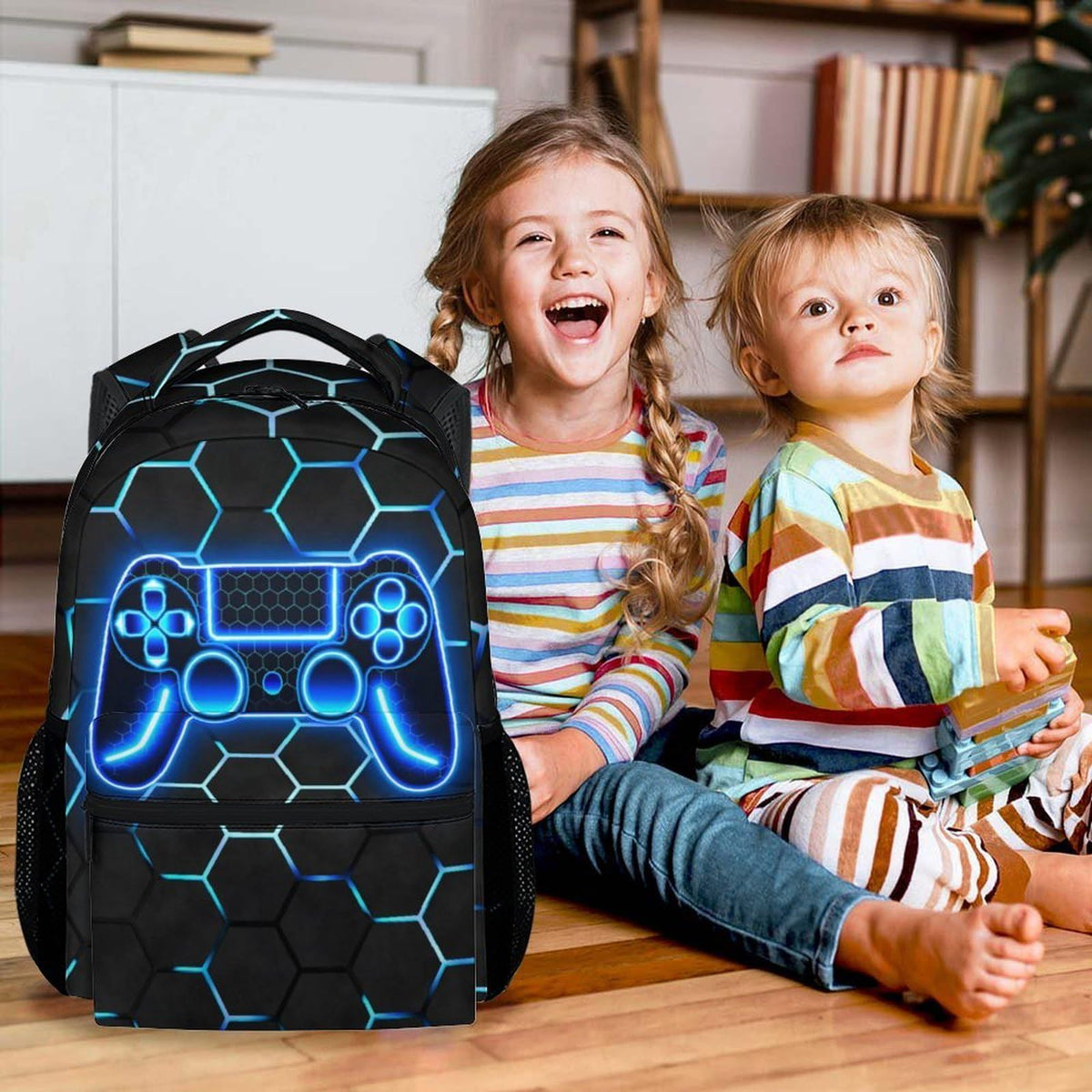 Gaming Backpack for Boys - 17 Inch Gamer Backpacks for Kids Toddler, Lightweight Durable Bookbag for Middle School High School, B (black)