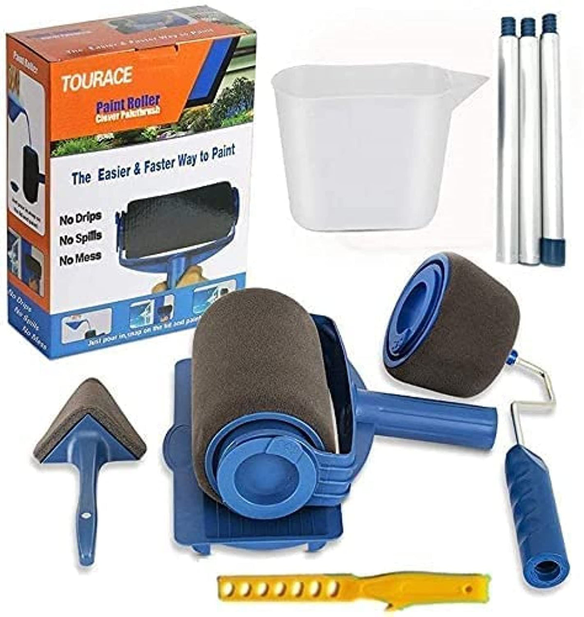 7Pcs/Set Paint Roller Kit with Sticks Paint Roller Pro Transform Your Room in Just Minutes Quickly Decorate Runner Tool Painting Brush Set(blue)