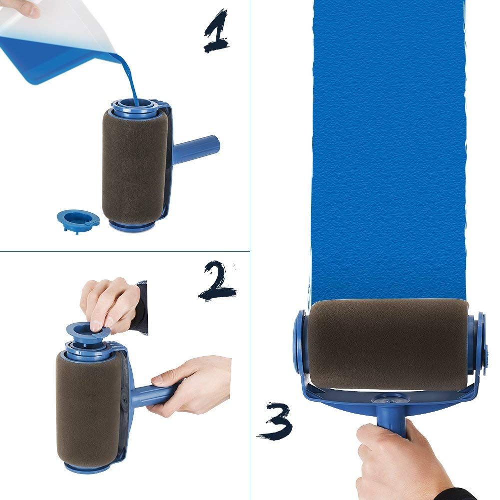 7Pcs/Set Paint Roller Kit with Sticks Paint Roller Pro Transform Your Room in Just Minutes Quickly Decorate Runner Tool Painting Brush Set(blue)