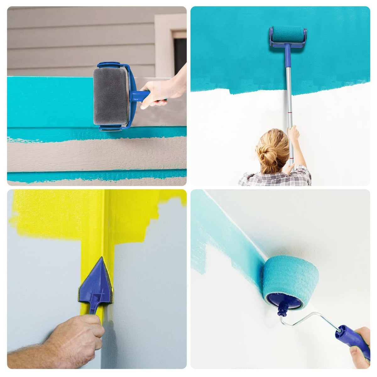 7Pcs/Set Paint Roller Kit with Sticks Paint Roller Pro Transform Your Room in Just Minutes Quickly Decorate Runner Tool Painting Brush Set(blue)