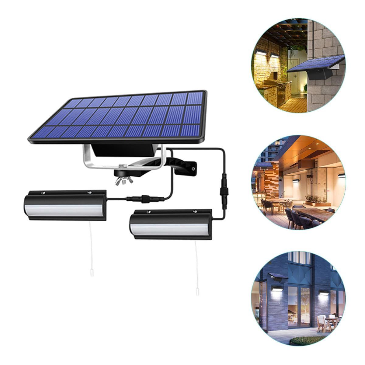 Solar Rope Pull Wall Light Outdoor – Waterproof Solar Patio Wall Lamp, 1-to-2 Design with Black Shell & White LED Night Lighting, Perfect for Garden, Yard & Outdoor Decor, Warm White (black)