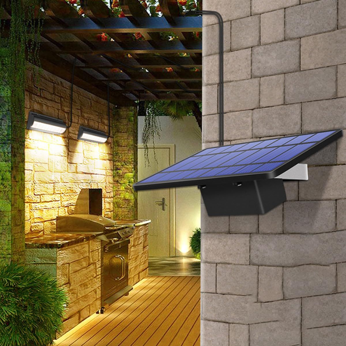 Solar Rope Pull Wall Light Outdoor – Waterproof Solar Patio Wall Lamp, 1-to-2 Design with Black Shell & White LED Night Lighting, Perfect for Garden, Yard & Outdoor Decor, Warm White (black)