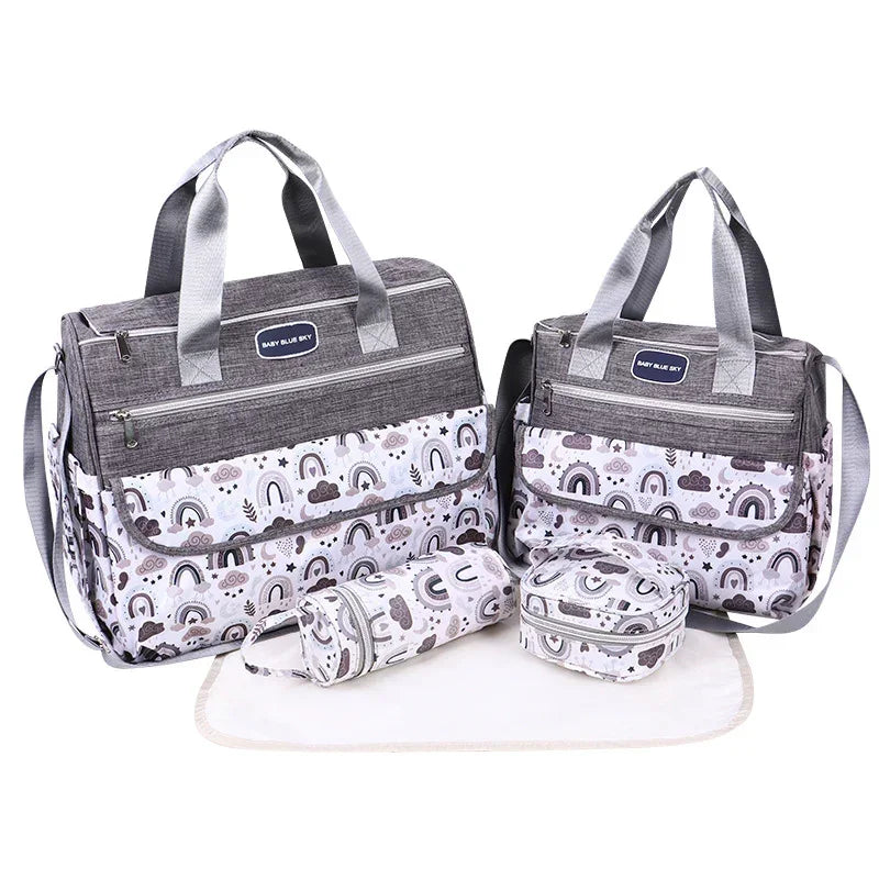 Newborn Diaper Bag Set with Changing Pad – 4-Piece Baby Organizer, Large Capacity Mom Backpack, Insulated Bottle Sleeve & Lunch Bag, Travel Diaper Bag for Moms (Grey)