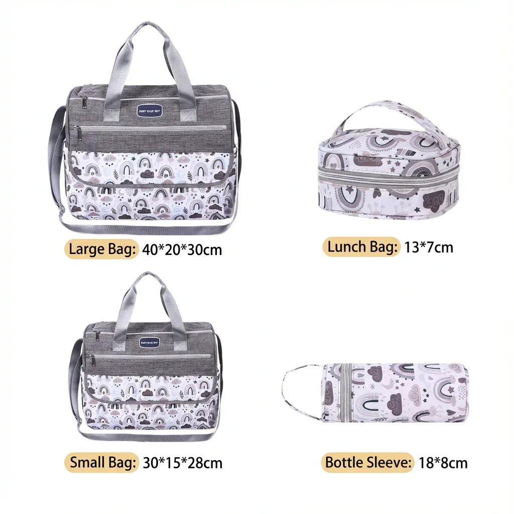 Newborn Diaper Bag Set with Changing Pad – 4-Piece Baby Organizer, Large Capacity Mom Backpack, Insulated Bottle Sleeve & Lunch Bag, Travel Diaper Bag for Moms (Grey)