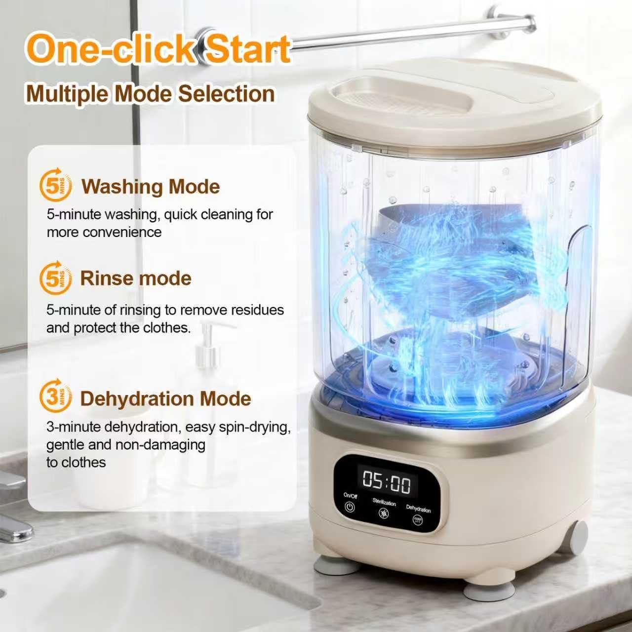 Portable Mini Washer 3L for Baby Clothes & Underwear with Spin Dry - White