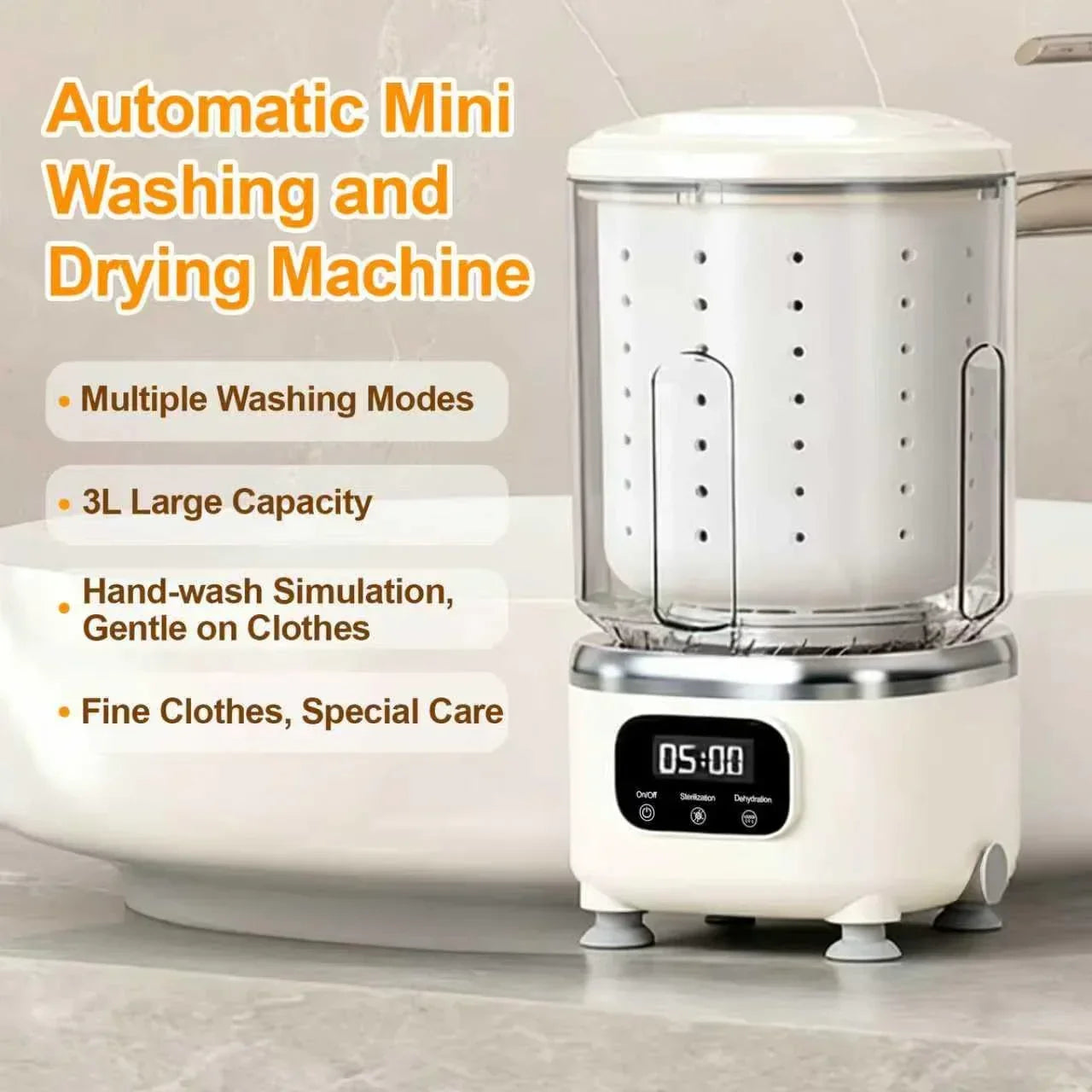 Portable Mini Washer 3L for Baby Clothes & Underwear with Spin Dry - White