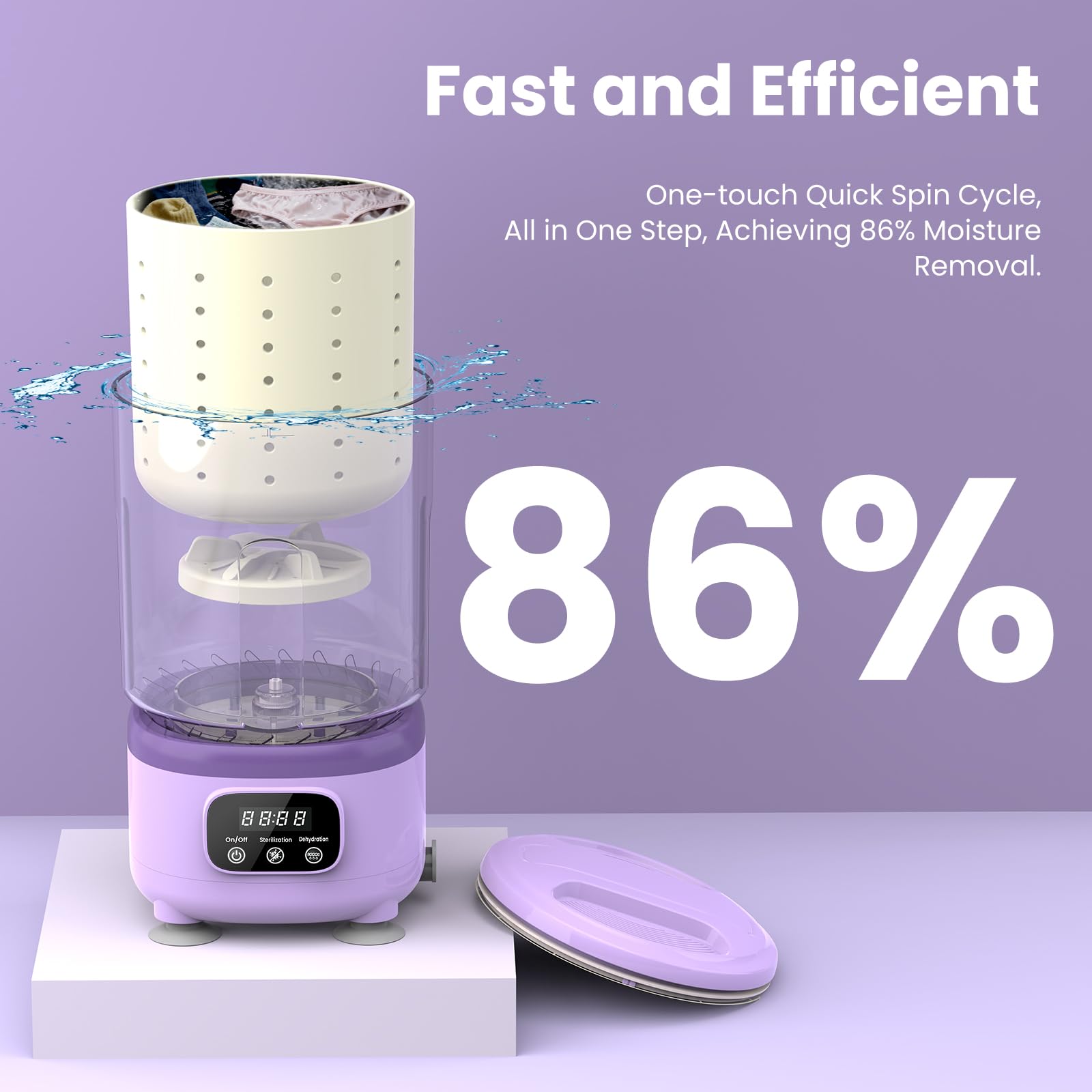 Portable Mini Washing Machine with Spin Dry & UV Sterilization – 3L Capacity, Wash, Rinse, Dehydrate, and Disinfect in One, Ideal for Underwear, Socks, Baby Clothes (Purple)