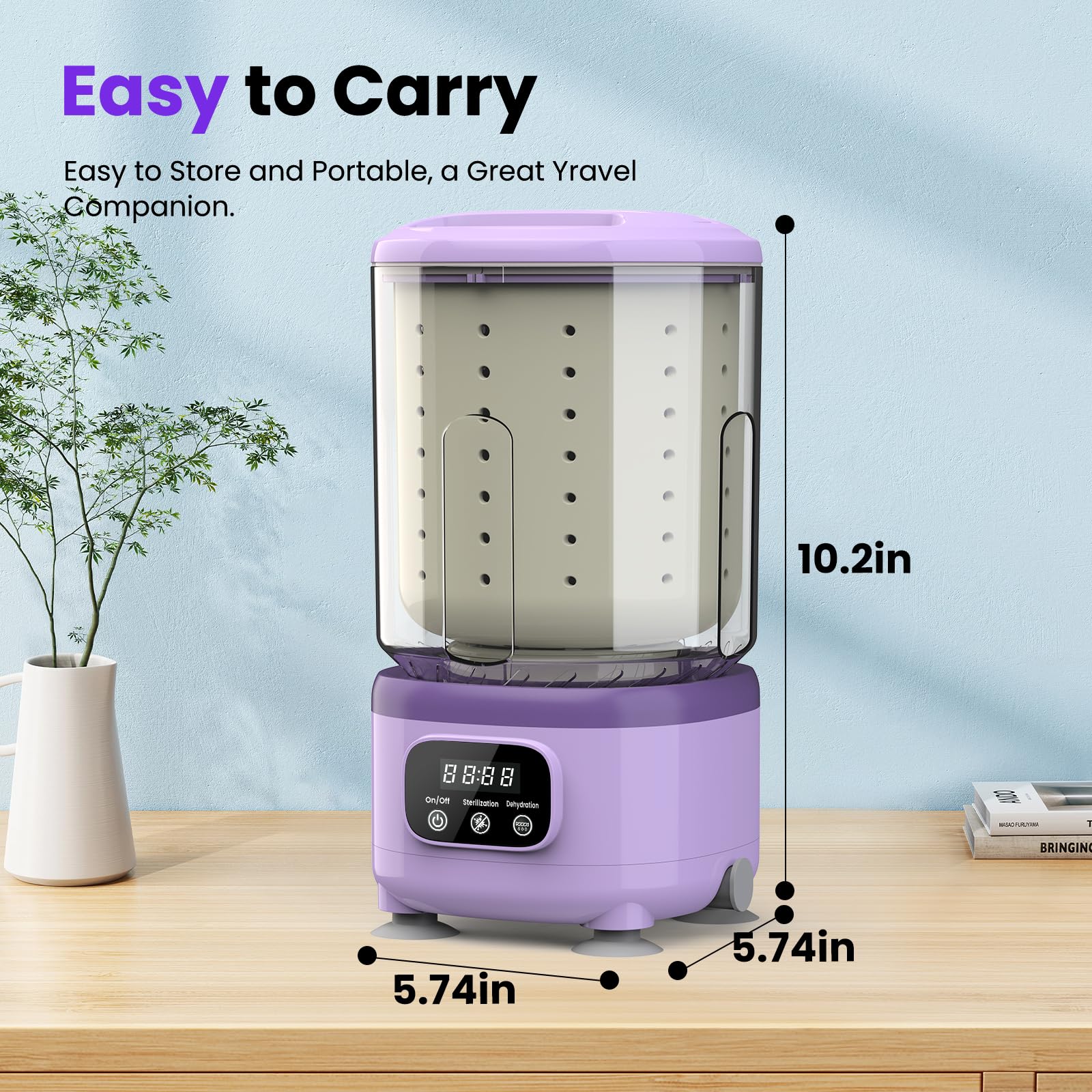 Portable Mini Washing Machine with Spin Dry & UV Sterilization – 3L Capacity, Wash, Rinse, Dehydrate, and Disinfect in One, Ideal for Underwear, Socks, Baby Clothes (Purple)