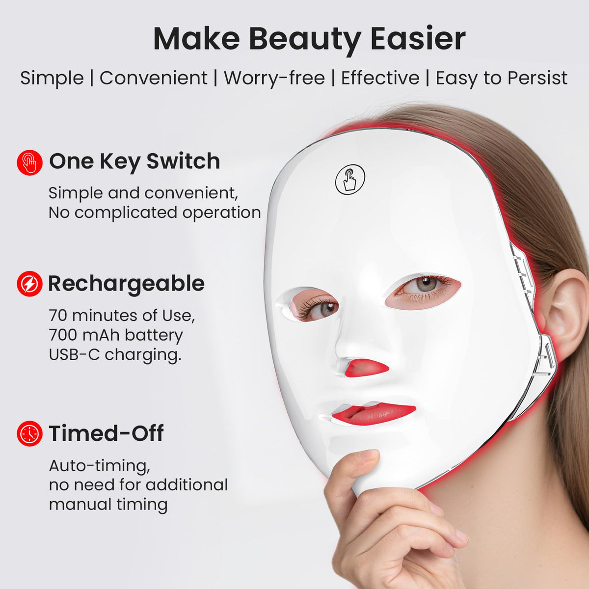 7-Color Facial Light Mask for Home Skincare – Rechargeable LED Beauty Device with 270 LEDs, One-Touch Control & Auto-Timer (White with Gold Trim)  | Other Colors Available in Store