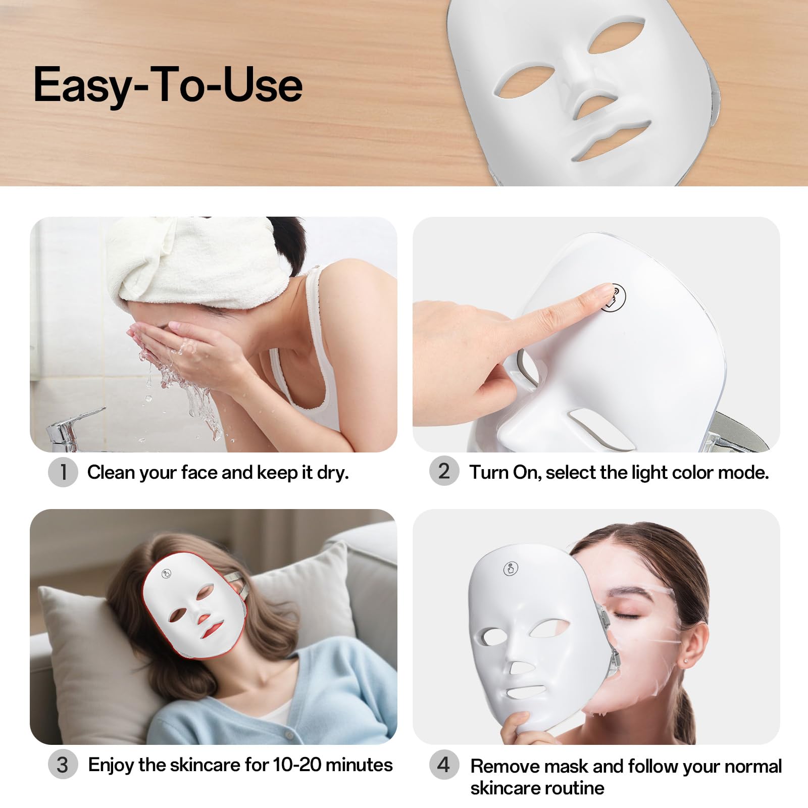 7-Color Facial Light Mask for Home Skincare – Rechargeable LED Beauty Device with 270 LEDs, One-Touch Control & Auto-Timer (Black with Gold Trim)   | Other Colors Available in Store