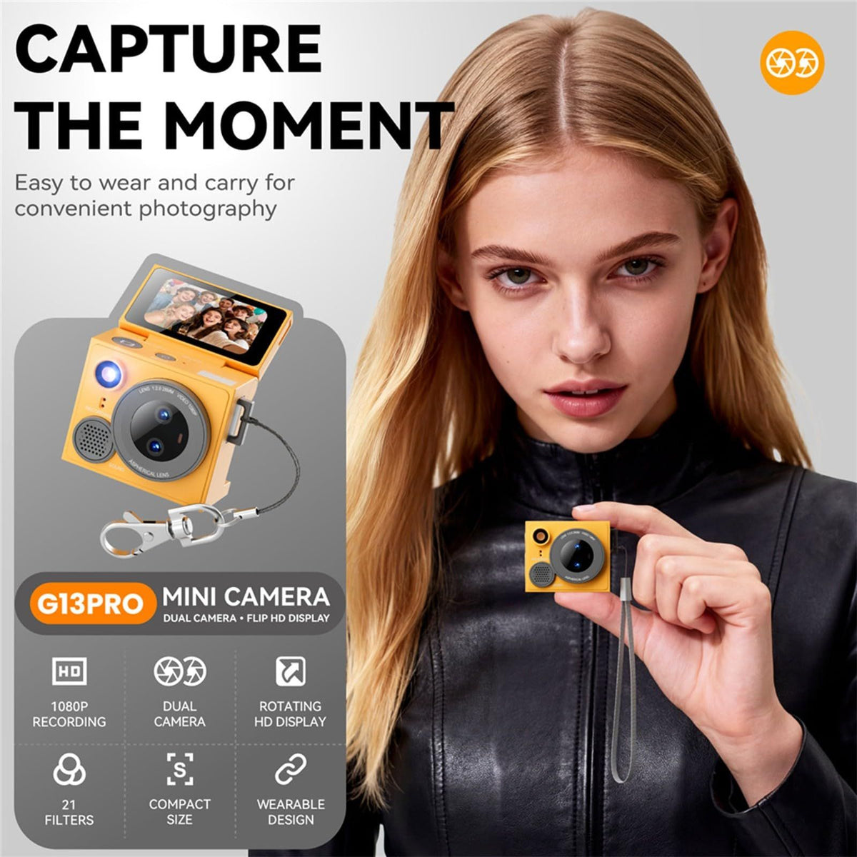 Sized Double Lens Camera with 32GB Memory Card, Green
Double Lens Miniature Thumb Camera with Reversible Display and 21 for Selfie Action Photography(Pink)