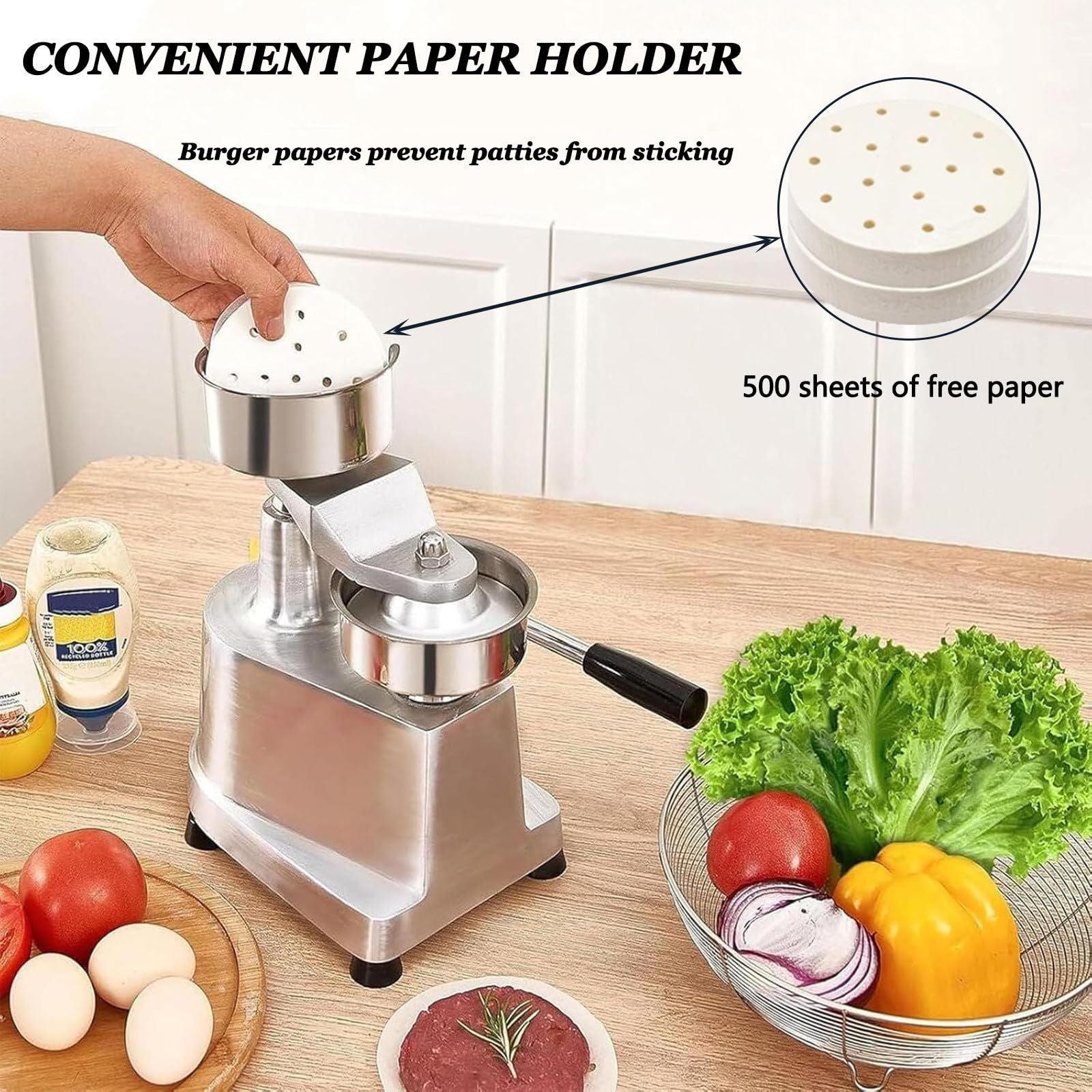 Hamburger Patty Maker & Burger Press – Kitchen Meat Molding Machine for Perfect Patties, Available in 100mm / 130mm / 150mm Sizes, 100mm (silver)