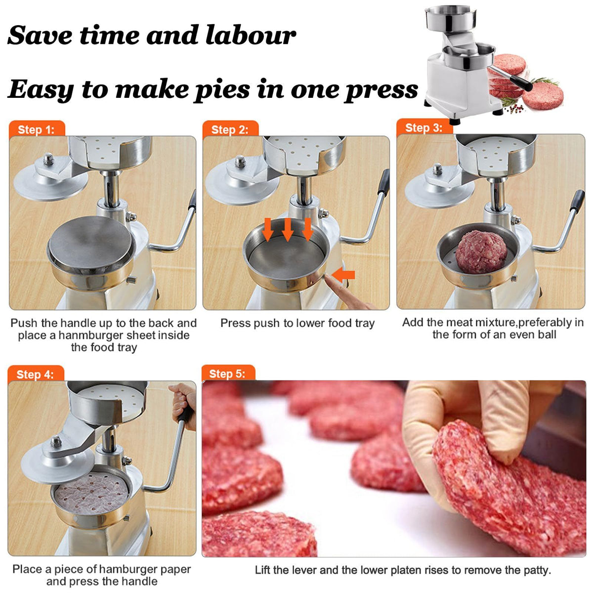 Hamburger Patty Maker & Burger Press – Kitchen Meat Molding Machine for Perfect Patties, Available in 100mm / 130mm / 150mm Sizes, 130mm (silver)