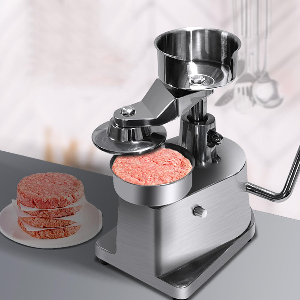 Hamburger Patty Maker & Burger Press – Kitchen Meat Molding Machine for Perfect Patties, Available in 100mm / 130mm / 150mm Sizes, 150mm (silver)