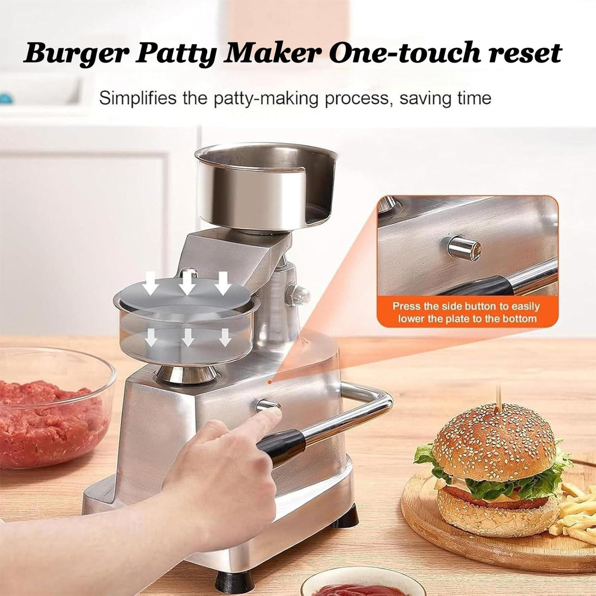 Hamburger Patty Maker & Burger Press – Kitchen Meat Molding Machine for Perfect Patties, Available in 100mm / 130mm / 150mm Sizes, 150mm (silver)