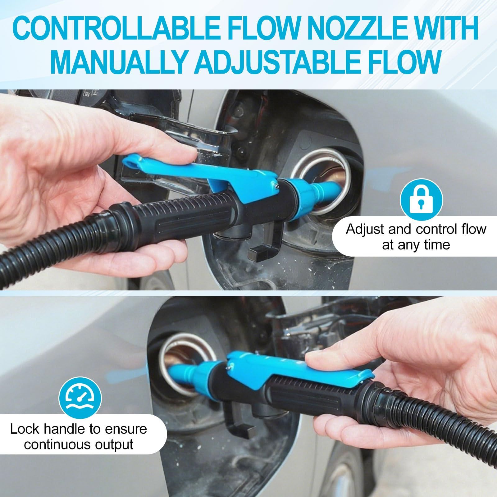 Portable Fuel Transfer Pump - 2.4 GPM Battery Powered Siphon Pump,Siphon Pump for Gasoline,for Fuel, Oil & Water, with Powerful Suction Ergonomic Nozzle 39 Inches Hose（Blue）