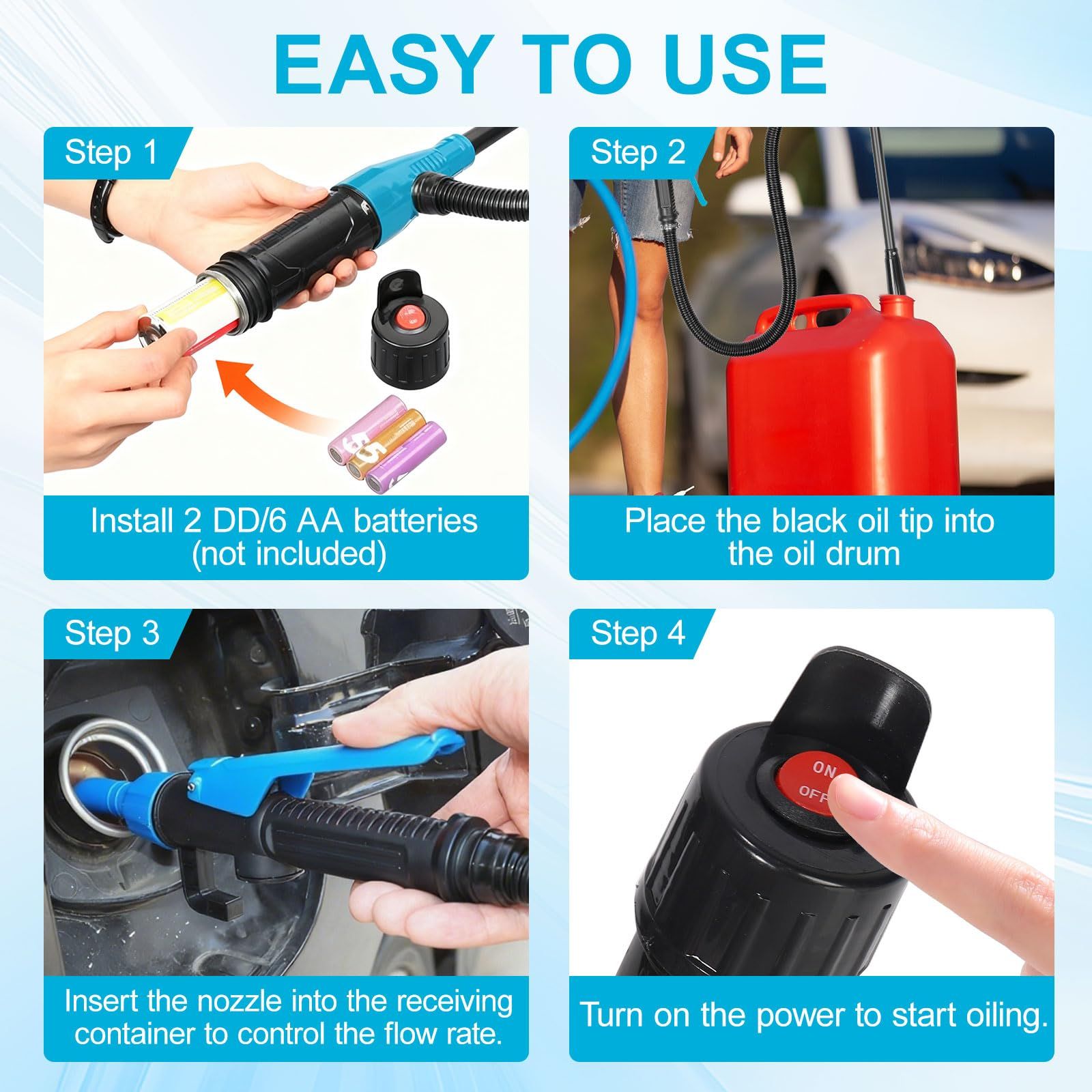 Portable Fuel Transfer Pump - 2.4 GPM Battery Powered Siphon Pump,Siphon Pump for Gasoline,for Fuel, Oil & Water, with Powerful Suction Ergonomic Nozzle 39 Inches Hose（Blue）