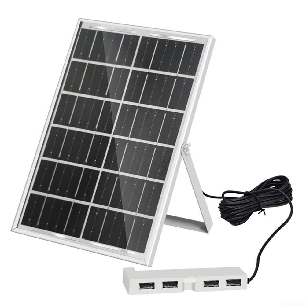 6W 5V Solar Panel USB Charger – 4 USB Ports for Fans & Electronic Devices, Solar Battery Charger with Aluminum Frame, Portable Outdoor Power Solution(silver)