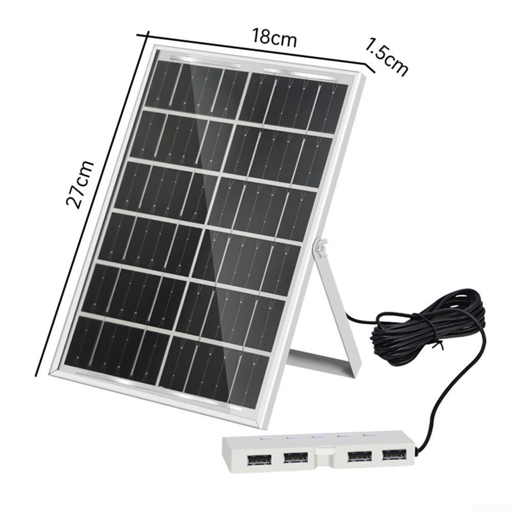 6W 5V Solar Panel USB Charger – 4 USB Ports for Fans & Electronic Devices, Solar Battery Charger with Aluminum Frame, Portable Outdoor Power Solution(silver)