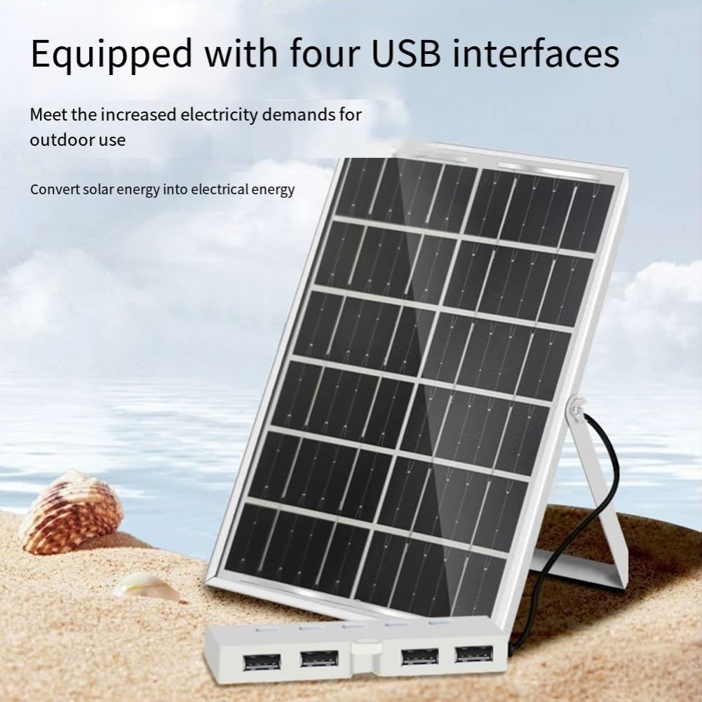 6W 5V Solar Panel USB Charger – 4 USB Ports for Fans & Electronic Devices, Solar Battery Charger with Aluminum Frame, Portable Outdoor Power Solution(silver)