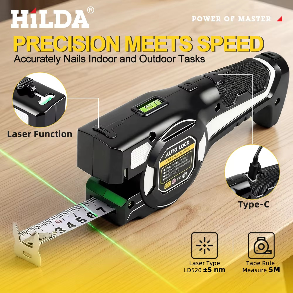 Laser Tape Measure with Green Laser Line, No-Ladder Ceiling Measuring, Side Laser for Picture Hanging, Auto-Lock 16ft/5m Metric & Imperial, with Batteries(black)
